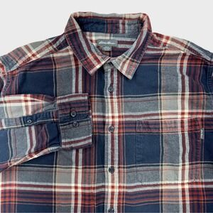 Eddie Bauer Men's XXL Red and Blue Plaid Cotton Flannel Button Up Long Sleeve